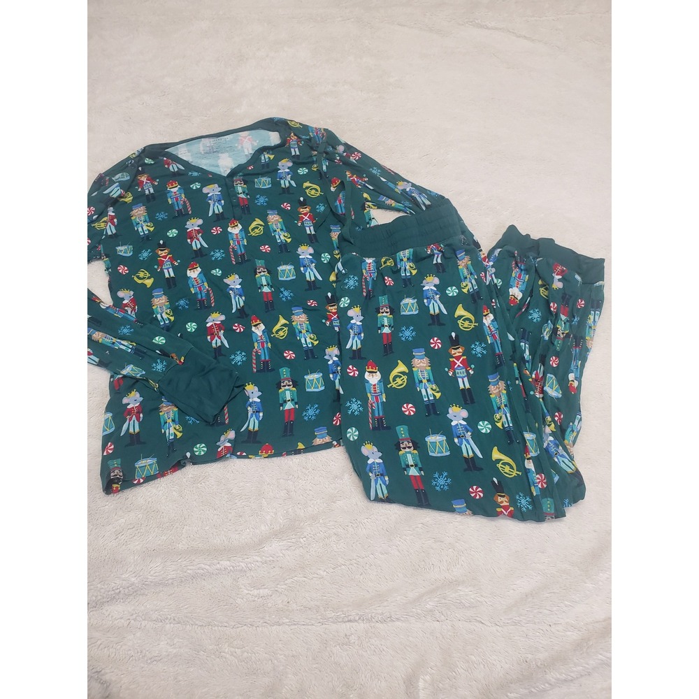 Little Sleepies Green Nutcracker Christmas Bamboo Pajama Top Pant Set Medium